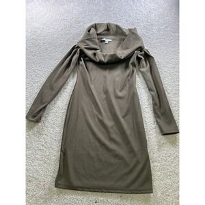 Haute Monde Women's Brown Medium Ribbed Knit Cowl Neck Dress